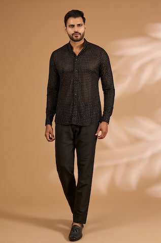 Rabani & Rakha Georgette Thread & Sequin Jaal Shirt With Pant 