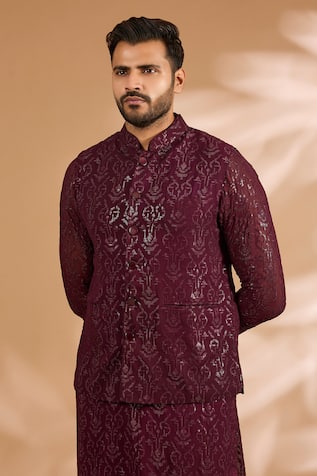 Rabani & Rakha Georgette Sequin Jaal Bundi 