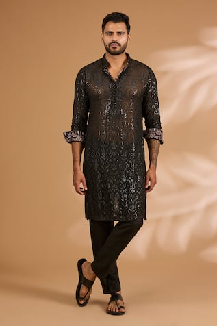 Rabani & Rakha Georgette Sequin Jaal Kurta Set 