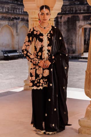 Bannhi By Priyanka Rathore Printed & Embroidered Crepe Sharara Set 