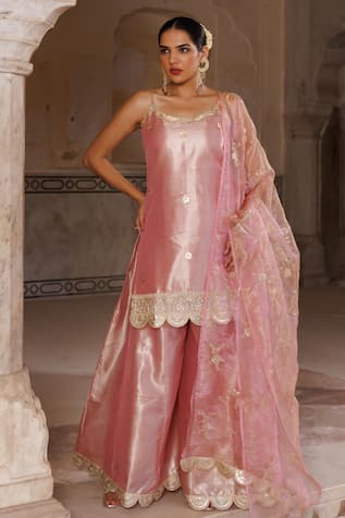 Bannhi By Priyanka Rathore Tissue Embellished Kurta Sharara Set 