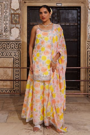 Bannhi By Priyanka Rathore Floral Gota Patti Kurta Sharara & Dupatta Set 