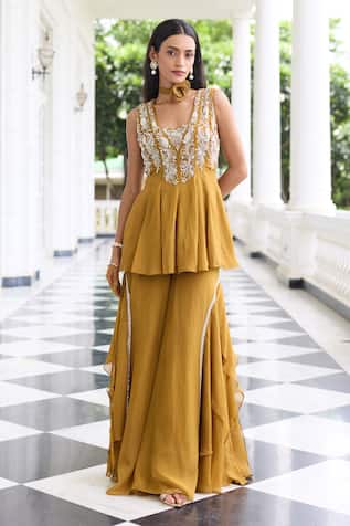 Seema Thukral Supriya Embellished Peplum Top & Gharara Set 