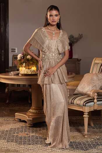Seema Thukral Kangana Embellished Peplum Top With Draped Skirt 