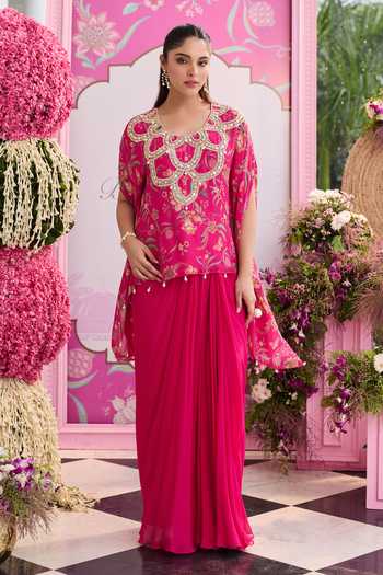 Seema Thukral Raha Printed Embellished Top With Draped Skirt 