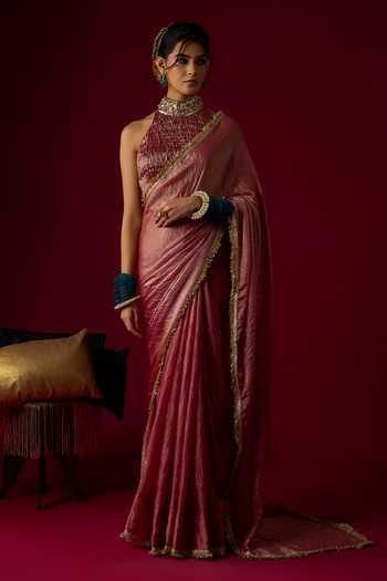 RAYASHA KHAN Suhoor Tissue Saree With Halter Neck Blouse 
