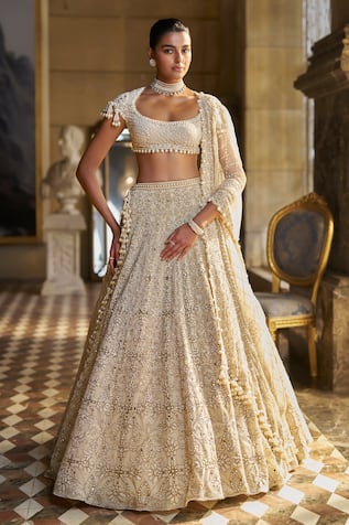 Seema Gujral Pearl Embroidered Bridal Lehenga Set 