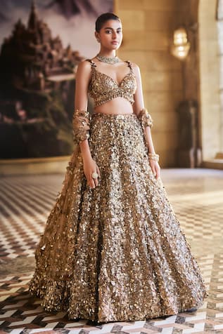 Seema Gujral Metallic 3D Embroidered Bridal Lehenga Set 