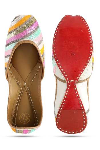 NR By Nidhi Rathi Sequined Striped Leather Jutti 