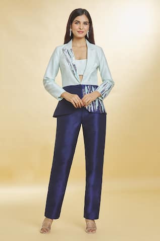 Samyukta Singhania Color Block Embellished Blazer Pant Set 