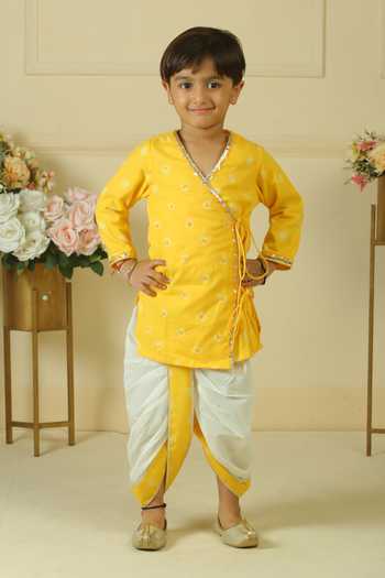 Pankhuri By Priyanka Handblock Print Angrakha Kurta & Dhoti Pant Set 