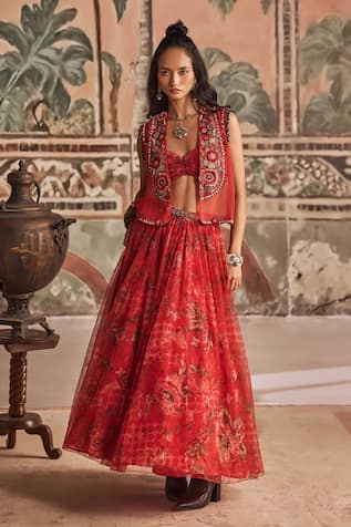 Show Shaa Embroidered Jacket, Bustier & Floral Skirt Set 