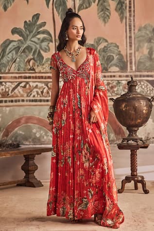 Show Shaa Floral Printed Pleated Anarkali Set With Dupatta 