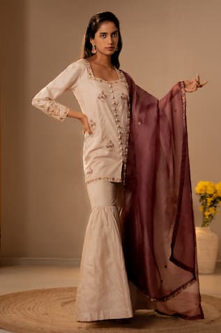 Aavya Embroidered Short Kurta Gharara Set 