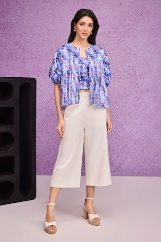 Tara And I Aquarelle Print Bubble Sleeve Jacket 