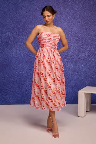 Tara And I Aquarelle Print Gathered Tube Dress 