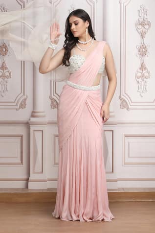 Mandira Wirk Resort Pre-Draped Saree With Embellished Blouse 