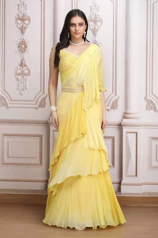 Mandira Wirk Resort Ruffle Pre-Draped Lehenga Saree Set 