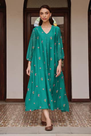 Vaayu Teal Bloom Dress 