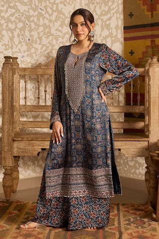 Akashi Clothing Ajrakh Hand Block Print Kurta & Palazzo Set 