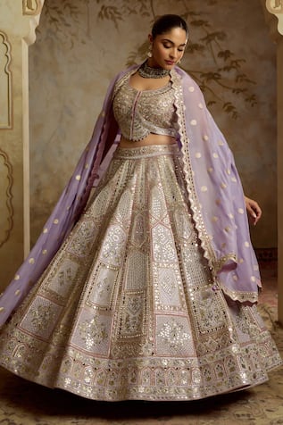 SUHINO Purple Tissue Embroidered Lehenga Set 