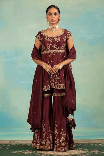 Swati Wadhwani Couture Zari & Dabka Embroidered Peplum Kurta Gharara Set 