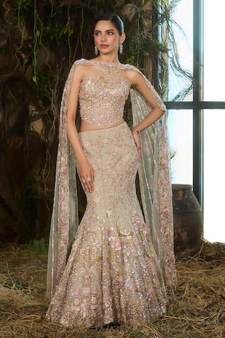 Shashank Arya Resham Embroidered Fishcut Lehenga Set 