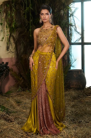 Shashank Arya Embroidered Pre-Draped Concept Saree With Blouse 