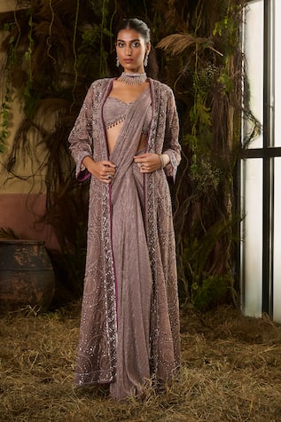 Shashank Arya Embroidered Pre-Draped Saree Set With Jacket 