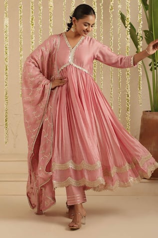 Gulabik Jaipur Dusty Pink Embroidered Anarkali Set 