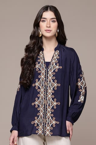 Ritu Kumar Celtic Embroidered V-Neck Full Sleeve Top  