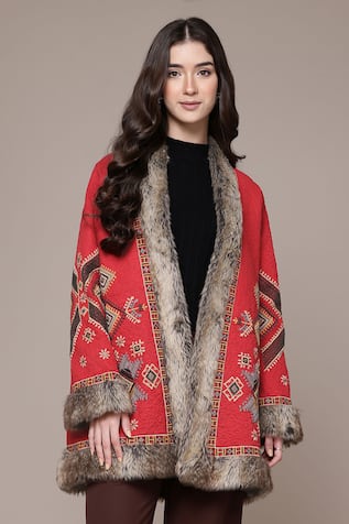 Ritu Kumar Dari Emb Quilted Jacket With Faux Fur Trim 