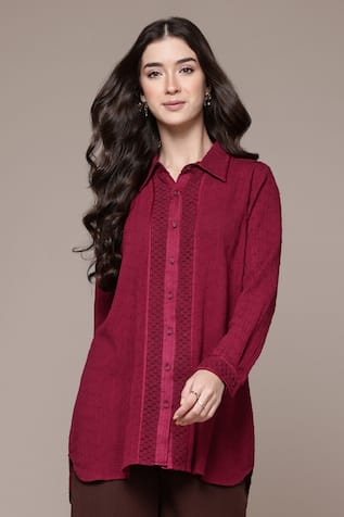 Ritu Kumar Solid Butta Woven A-Line Shirt 