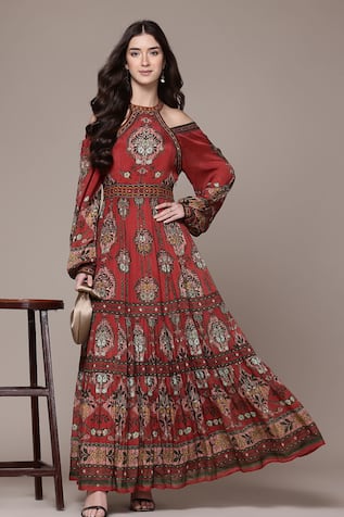 Ritu Kumar Tapti Botanic Print Fit & Flare Full Sleeve Dress 