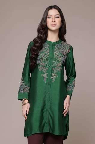 Ritu Kumar Twist Anchor Embroidered Staple Silk Straight Kurta 