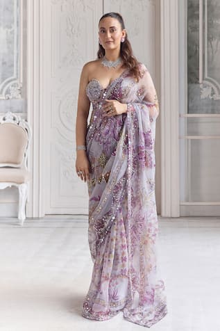 Mahima Mahajan Zahira Floral Print Pre-Draped Saree With Corset 