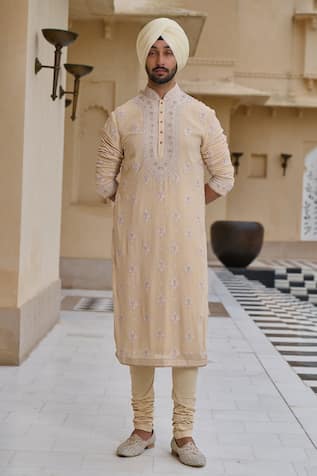 Tarun Tahiliani Chikankari Embroidered Kurta & Churidar Set 