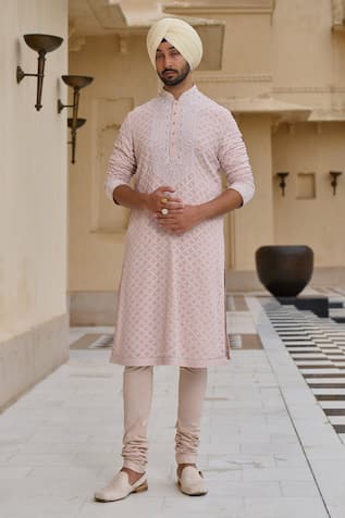 Tarun Tahiliani Chikankari Embroidered Kurta & Churidar Set 