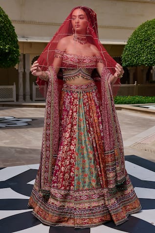 Tarun Tahiliani Multi-Panel Kashida Embroidered Lehenga Set 