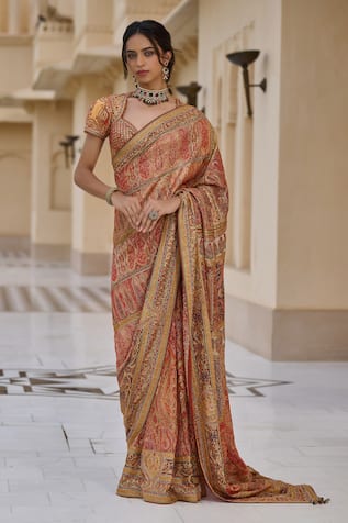 Tarun Tahiliani Kashida Embroidered Saree & Blouse Set 