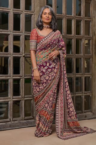 Tarun Tahiliani Kashida Embroidered Saree & Blouse Set 