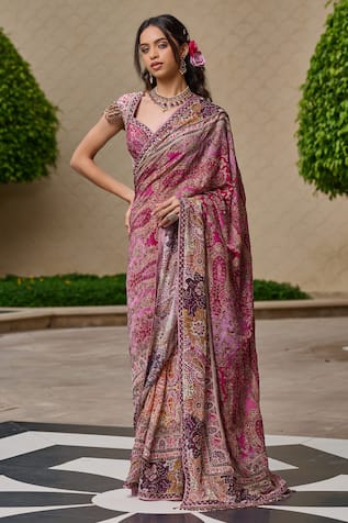 Tarun Tahiliani Kashida Embroidered Saree With Blouse 
