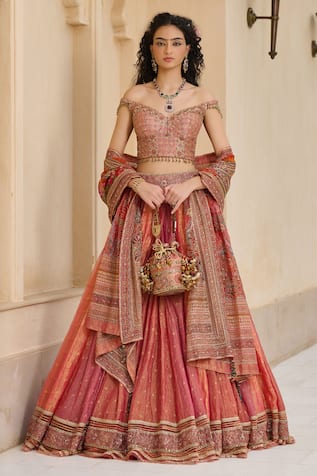 Tarun Tahiliani Kashida & Gota Embellished Crinkle Lehenga Set 