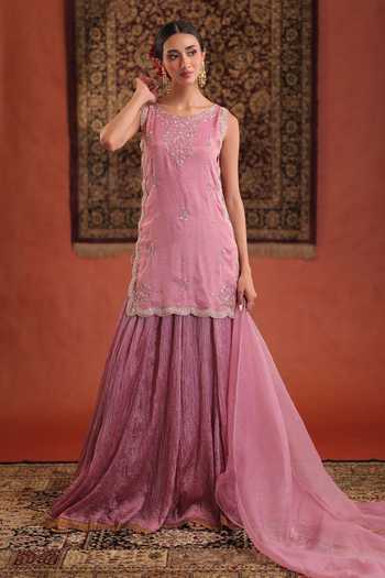 Farha Syed Embroidered Side Slit Kurta & Skirt Set 
