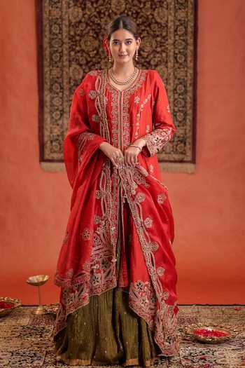 Farha Syed Embroidered Silk Organza Kurta Lehenga Set 