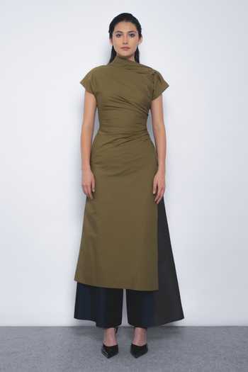 LEH STUDIOS Arida Draped High Neck Cotton Tunic 