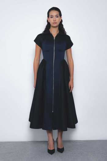 LEH STUDIOS Kona Collared Zipper Front Midi Dress 