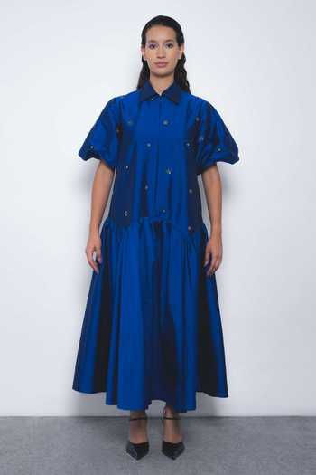 LEH STUDIOS Cielo Embellished Collared Drop Waist Dress 