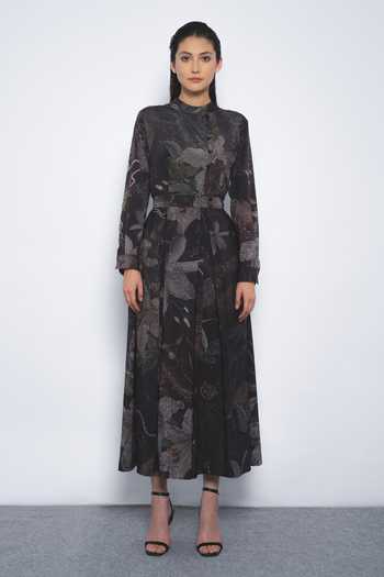 LEH STUDIOS Silva Printed Mandarin Collared Dress 