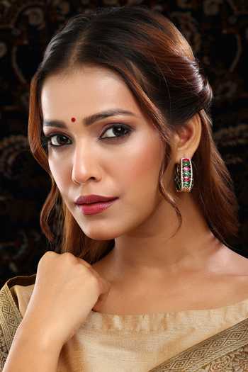 Ruby Raang Kundan & Enamel Stone Embellished Hoop Earrings 